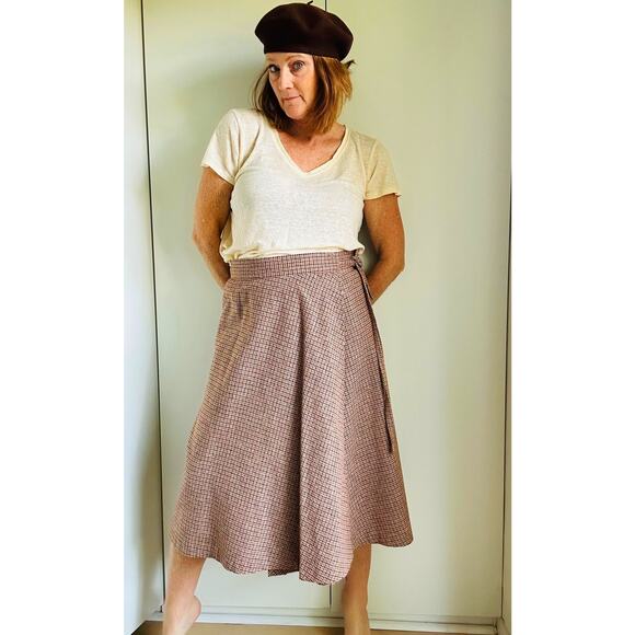 Vintage 70s Plaid Wrap A Line Skirt Womens Size W28-30" Wool Academia Twee Prep - Picture 1 of 8